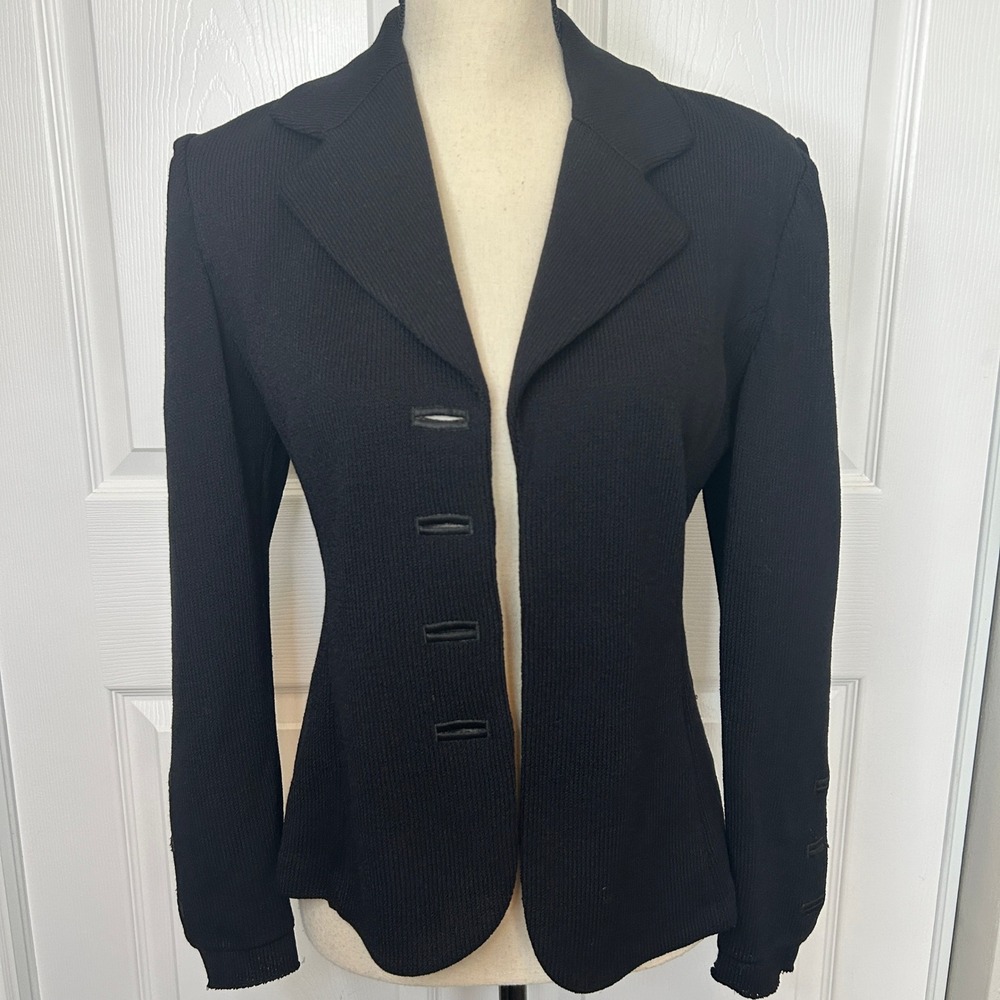 St.‎ John Santana Knit Black Wool Rayon Blazer Jacket XS Collared Career USA